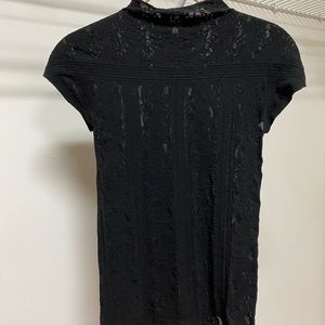 Bebe Seamless Mock Neck Short Sleeve Lace Top S